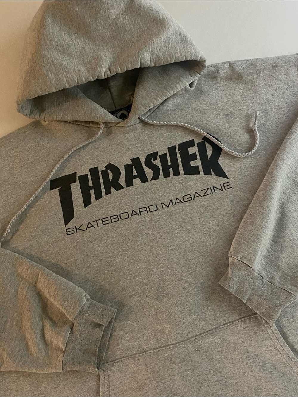 Thrasher Hoodie Men L Relaxed Cropped Dirty Hip Hop Skater Punk Goth Full Zip